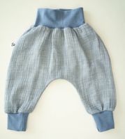 Pumphose aus Musselin - Unifarbe Blau Melange Gr.62/68 NEU