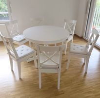 IKEA Esstisch rund ausziehbar + 6 Stühle, weiß