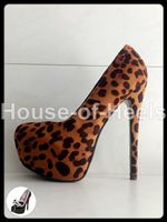Escarpins Fersini 36 talon 15cm plateau 5cm velours léopard