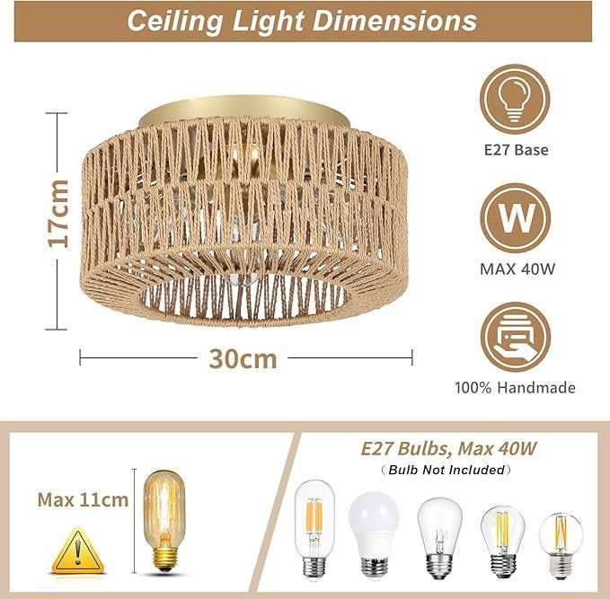 Kronleuchter & Deckenlampen: Deckenleuchte Deckenlampe Rattanlampe 3 flammig mit E27 – Neu und originalverpackt aus Dörflingen von Nixhub 5