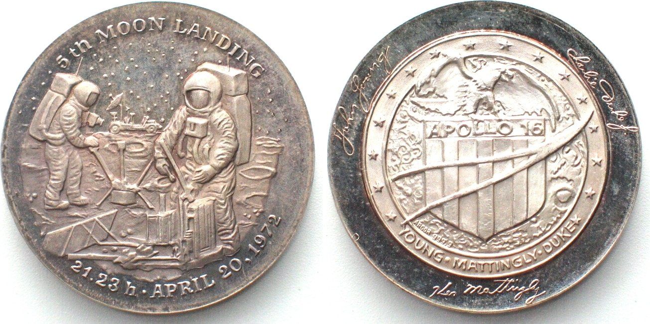Medaglie: APOLLO 16 - 5TH MOON LANDING 1972 Silber PP – Usato da Riehen venduto da sesambestcoins2004