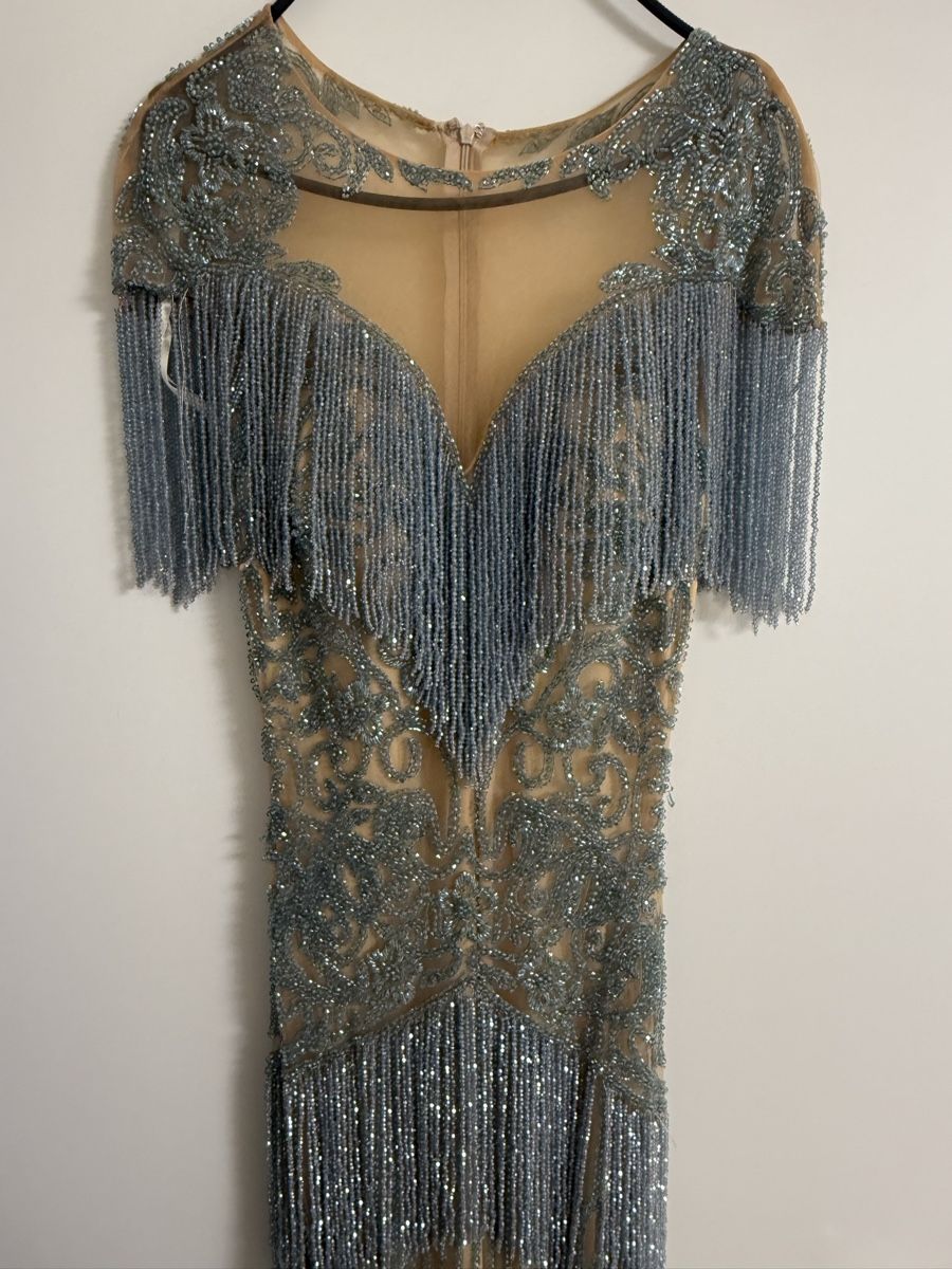 Robes: Abendkleid Champagner/Blau mit Fransen  – D'occasion à Bülach par Siar1 1