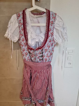 Dirndl Blumenmuster rot weiss Grösse 38