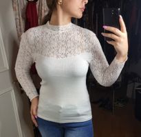 Elegante Damenbluse mit Spitze Gr. 38/40 Weiss Vintage