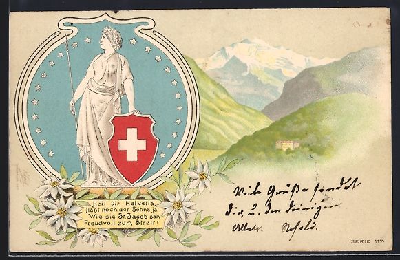 Cartoline postali: Litho Schweiz, Helvetia mit Schweizer Wa – Usato da Berlin venduto da bartko-reher