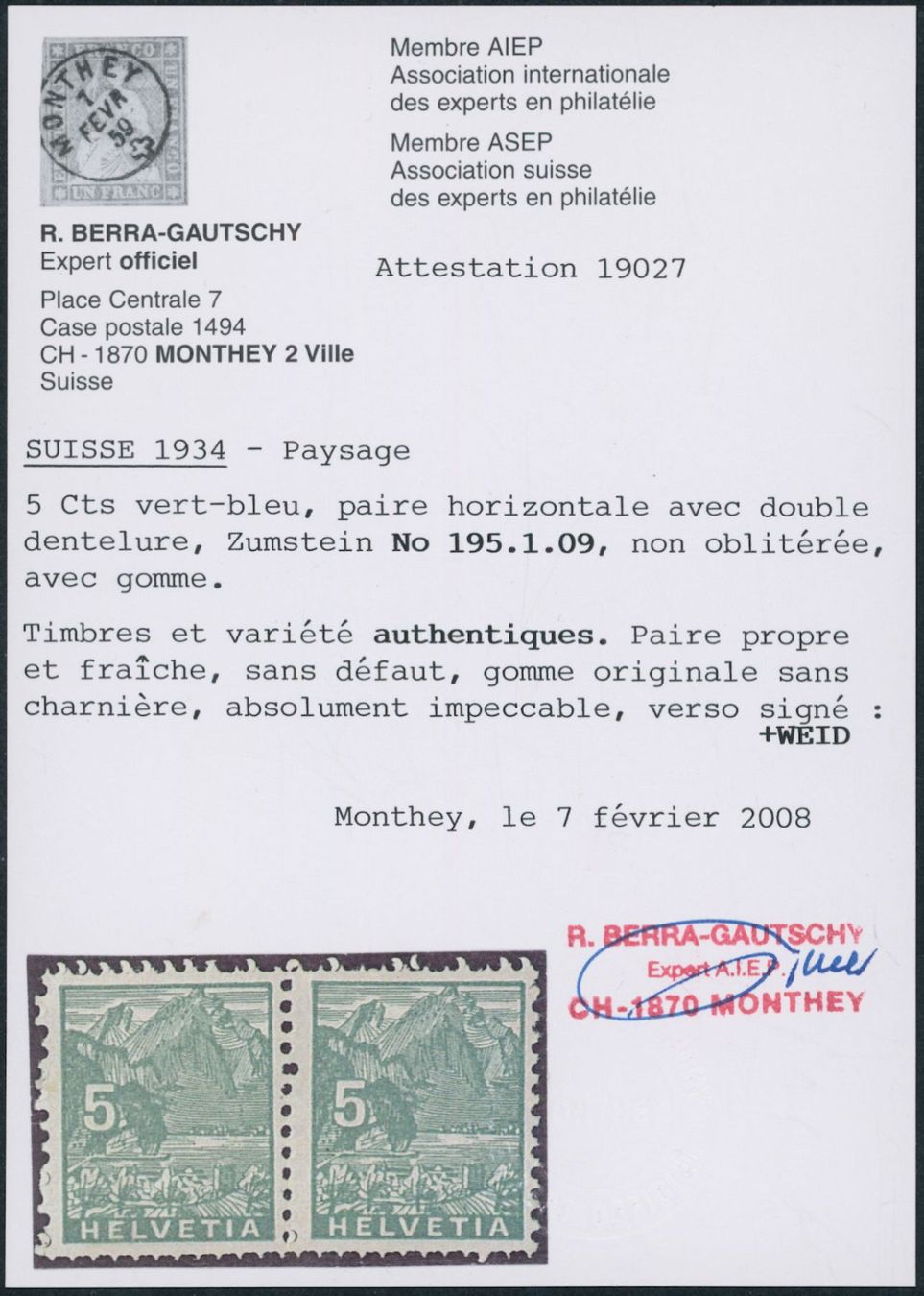 Tutti i francobolli: 1934 - Landschaftsbilder - Abart - postfrisch – Nuovo (secondo la descrizione) da Schindellegi venduto da leecollect 2
