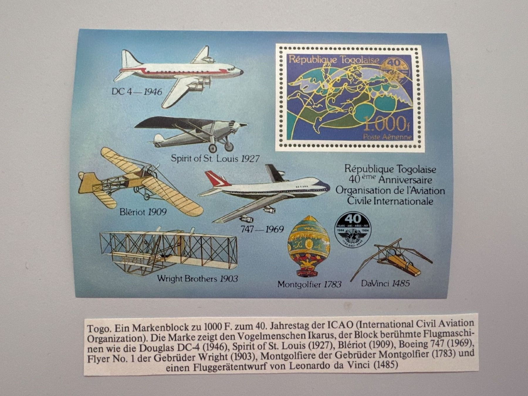 Alle Briefmarken: Togo Flug Markenblock – Gebraucht aus Küssnacht am Rigi von POSTOMASTER