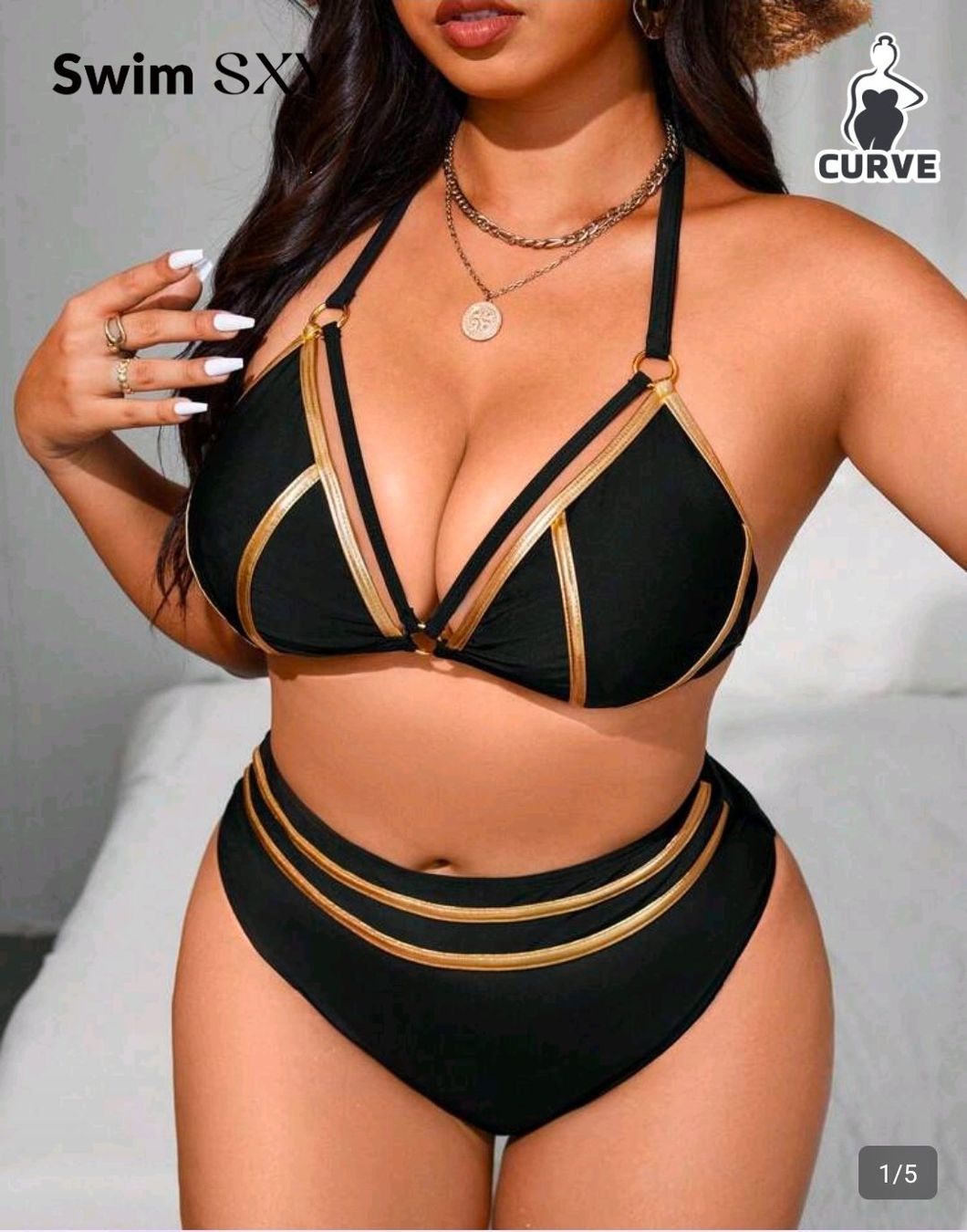 Shein Costumi da bagno & Bikini: Bikini - Curve 44 - Gold-Schwarz-Look 👙 – Nuovo (secondo la descrizione) da Thalwil venduto da VitaMini 6