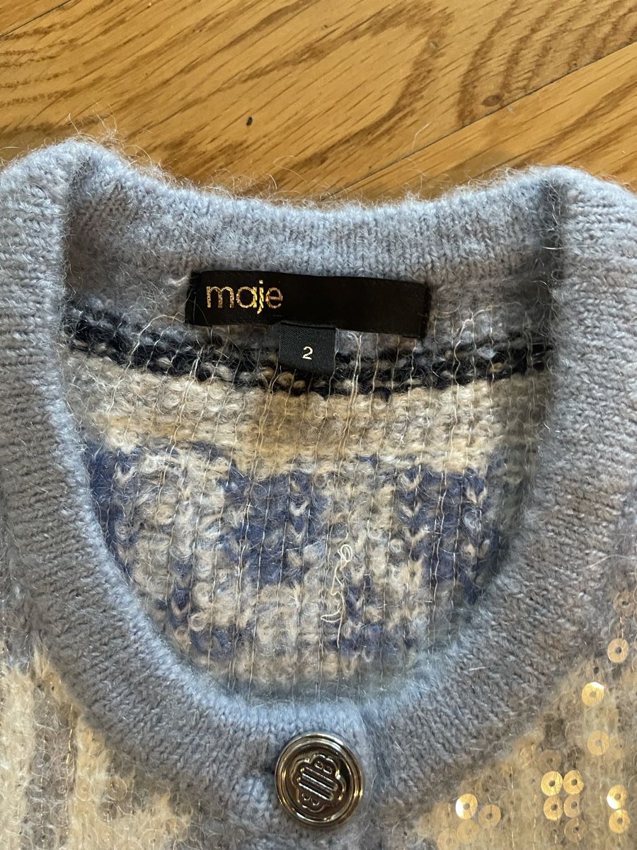 Maje Giacche: Pullover/ Maje Winter Cardigan Damen Grösse 2 Blau gestreift – Usato da Rüschlikon venduto da Lajniii 3