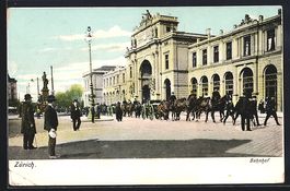 AK Zürich, Partie am Bahnhof, 1906
