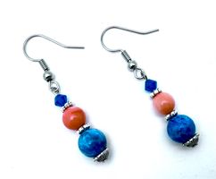 Apatit und Coral Ohrhänger versilberte Ohrringe neu Handmade
