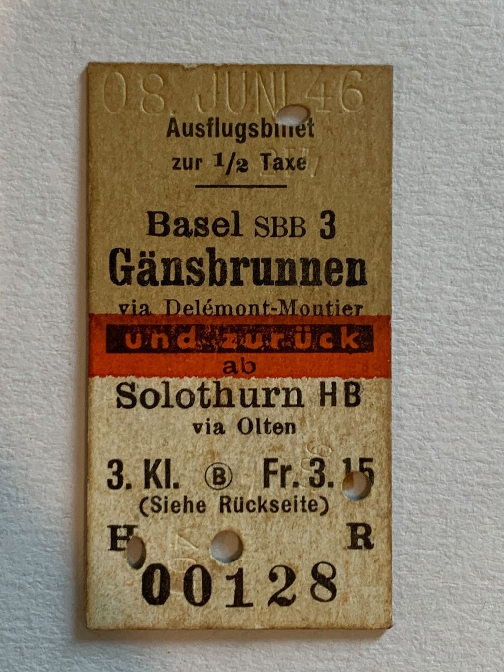 Biglietti: SBB Edmondson Karton Billett 1947 – Usato da Riehen venduto da Boeri555