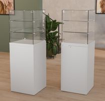 Theke + Glasvitrine ESG, Weiss (B.50cmxT.50cmxH.150cm)