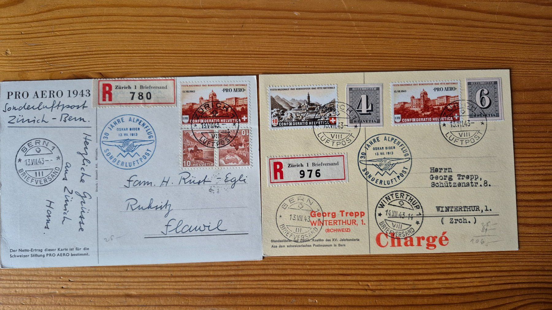 Tutti i francobolli: LOT PRO AERO 1943 – Usato da Glattfelden venduto da Schmue23 1