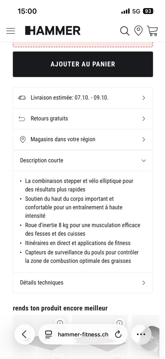 Vélos d'appartement: Cross stepper hammer – D'occasion à Perroy par MR6. 7