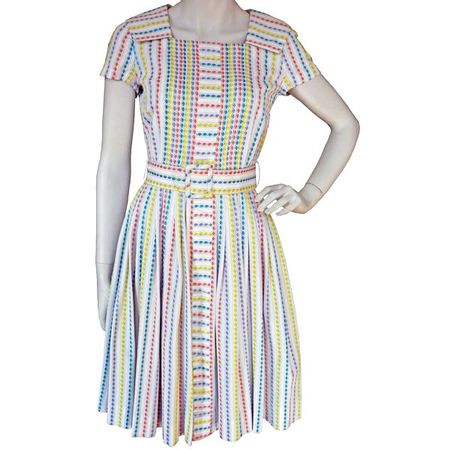 Kleid Gr. XS/S Sommerkleid BW mit Webstreifen VINTAGE 1950s