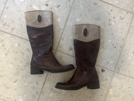 Damen Stiefel Leder zweifarbig braun beige Grösse 39