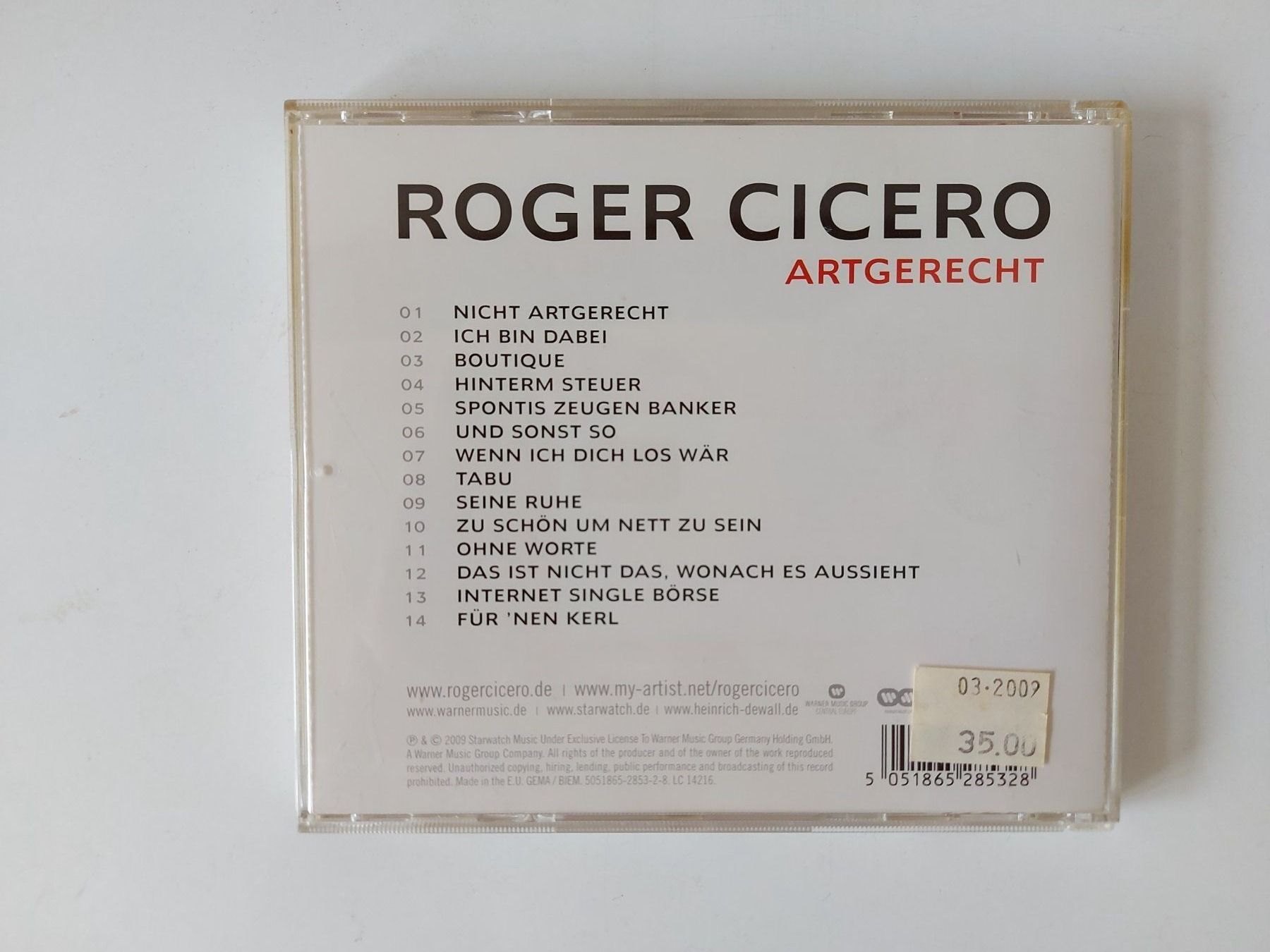 CD: ROGER CICERO  "ARTGERECHT"   CD – Usato da Zürich venduto da Daniel517 1