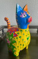 Bunte Katze Spardose handbemalt Keramik Dekoration