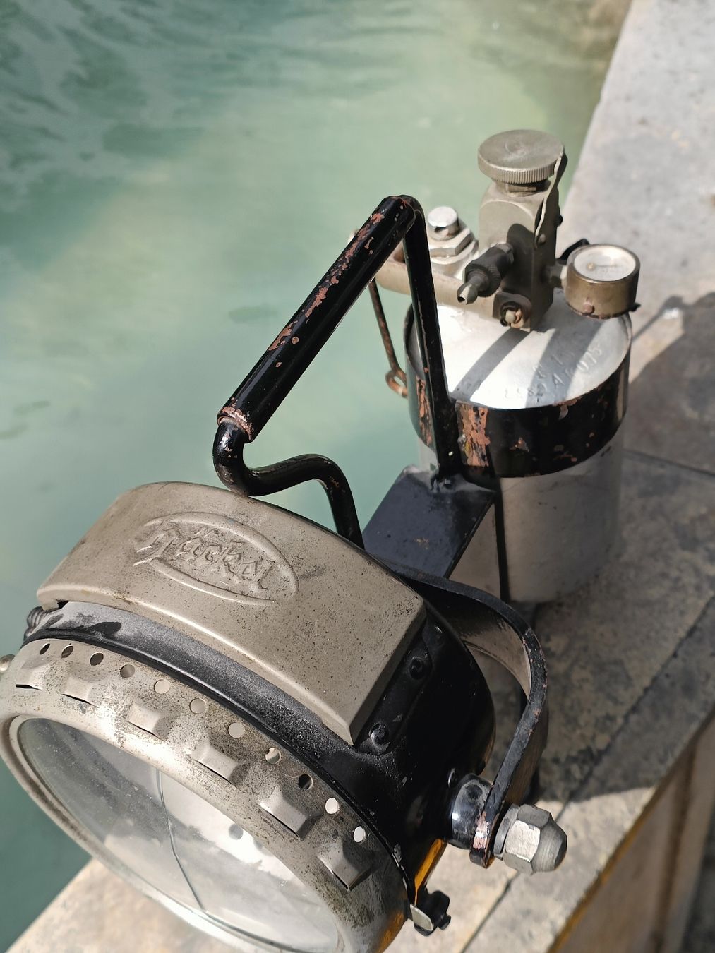 Lampade: Antike Karbid Gruben Lampe Häckel  – Usato da Brugg AG venduto da Ente015 1