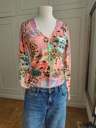 Y2K Vibrant Colorful Patterned Cardigan Silk Blend