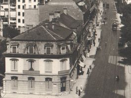 BASEL: St.Johann-Quartier, Bierhalle & Strassenbahnen ~1930