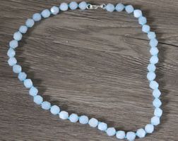 NEU Aquamarin leicht facettiert Kette Collier Edelsteinkette