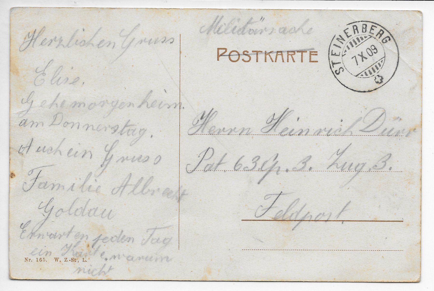 Ansichtskarten: Ansicht Steinerberg um 1909 – Gebraucht aus Hefenhofen von Richsalz 1