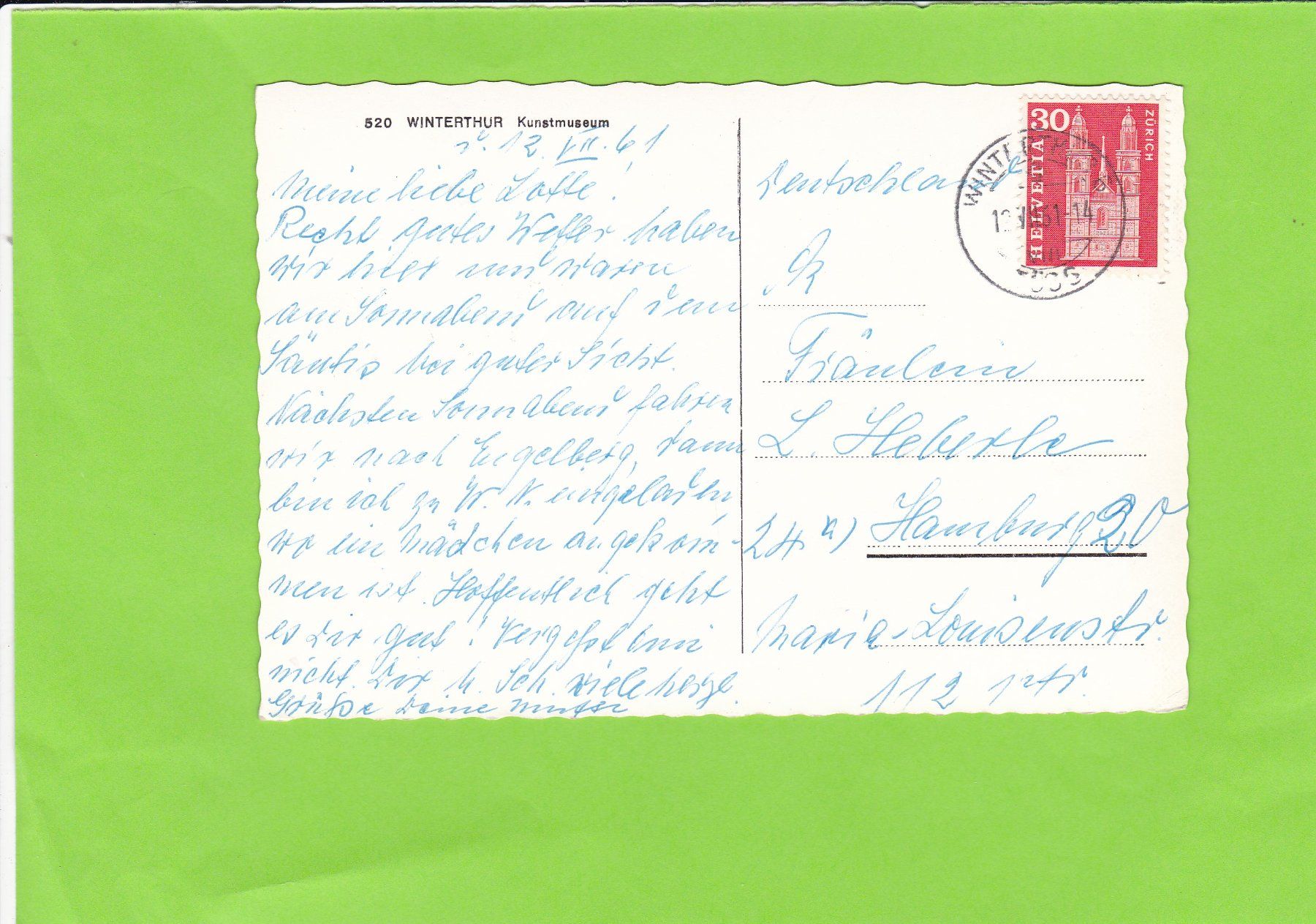 Cartoline postali: Winterthur-Kunstmuseum – Usato da St. Peterzell venduto da neckertal 1
