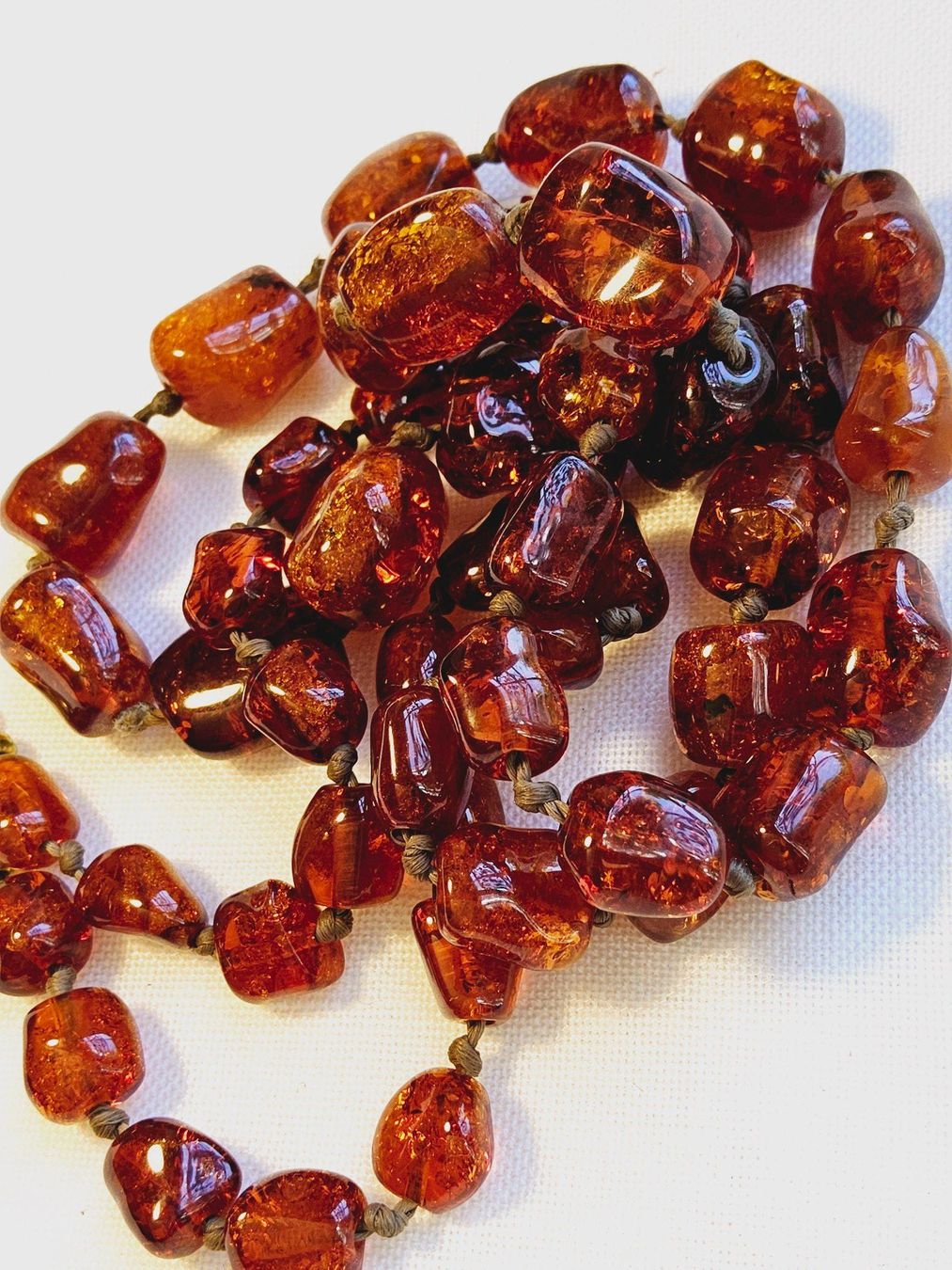 Catenine: Alte glitzernde echte Bernstein Kette, Cognacfarben – Usato da Zürich venduto da philpip 2