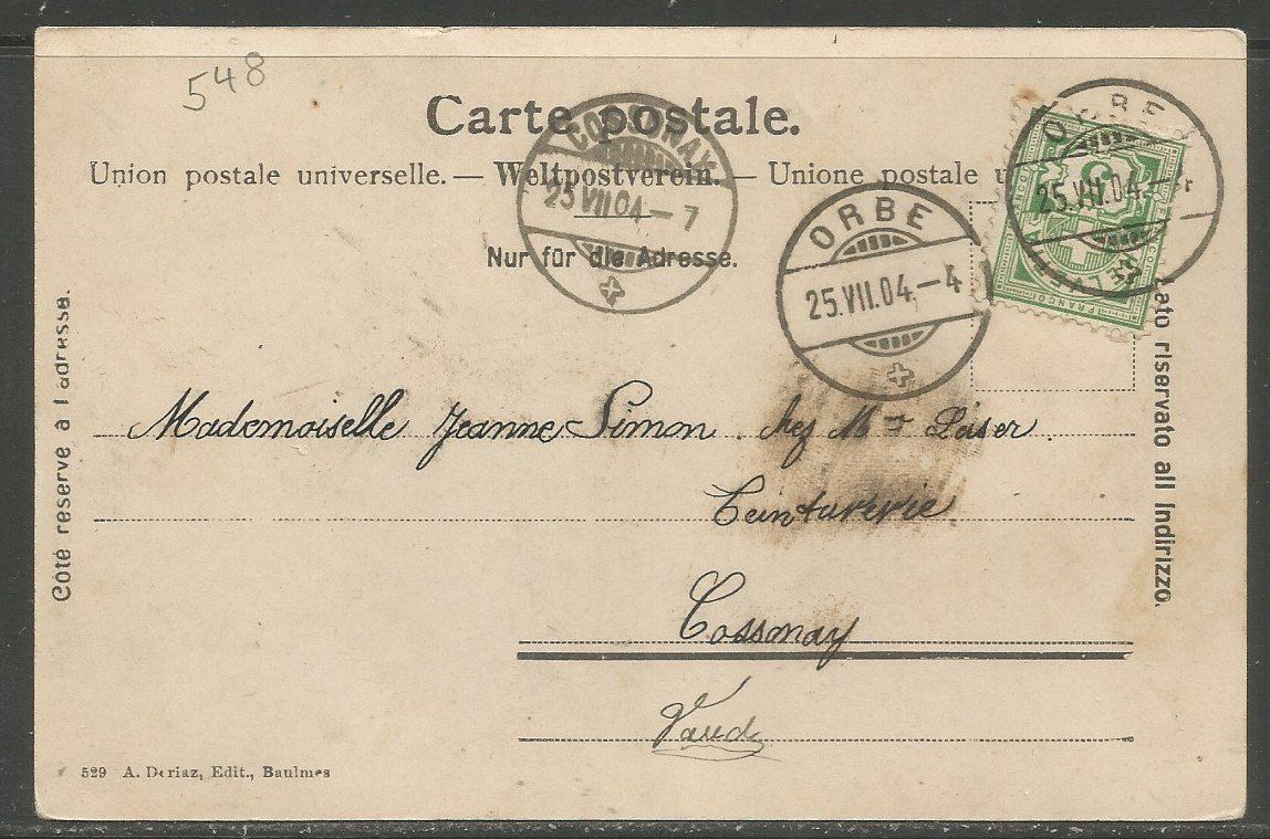 Ansichtskarten: Carte P de 1904 ( Orbe ) – Gebraucht aus La Russille von Nono4 1