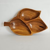 Schale Holz Blattform 3 Fächer Vintage Mid Century 33 cm