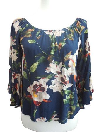 Gr. 36 Bluse kurz dunkelblau, Blumen BLICKFANG von APRICOT
