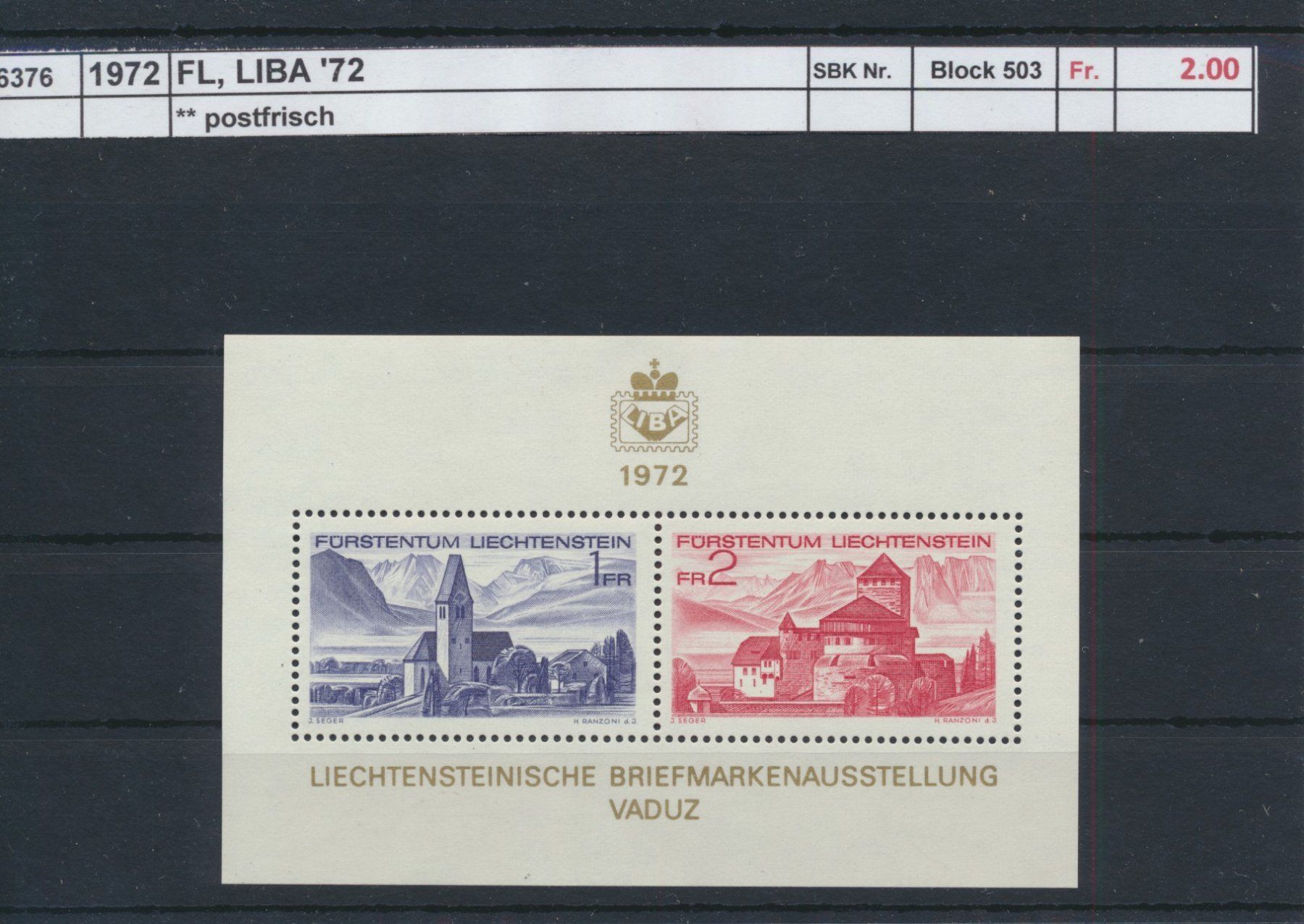 Tous les timbres: 1972 Liechtenstein, "LIBA '72" - Block, ** postfrisch – Neuf (Voir description) à Winterthur par Zupogeru