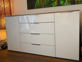 Sideboard weiss Glanz mit Holz 180 x 99 x 40 cm