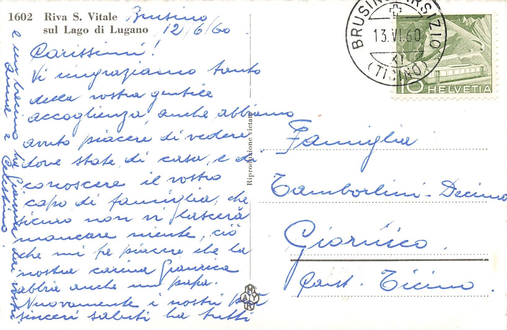 Cartoline postali: Riva S. Vitale Lago Lugano – Usato da Biasca venduto da Blenio71 1