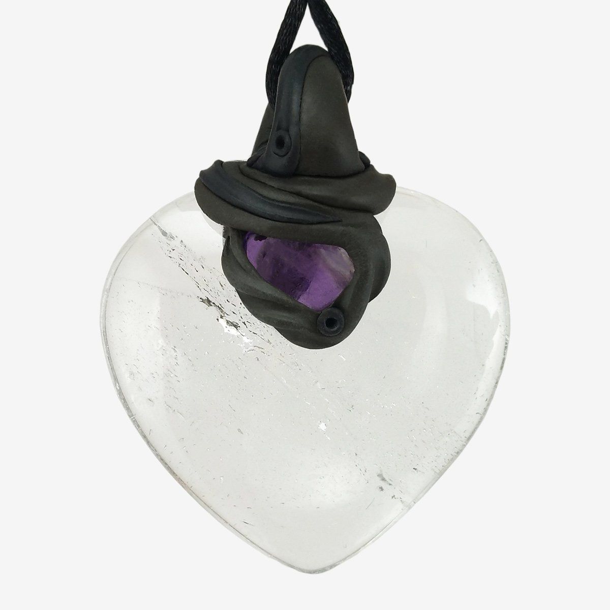 Pietre preziose: Bergristall Herz als Steinanhänger mit eingefasstem Amethyst – Nuovo e nell'imballaggio originale da Meilen venduto da BYRD-Design