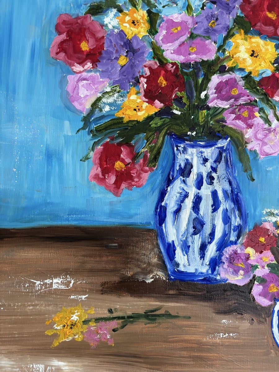 Dipinti: Gemälde: Blumenstillleben mit blauer Vase – Nuovo (secondo la descrizione) da Cham venduto da Felha 6