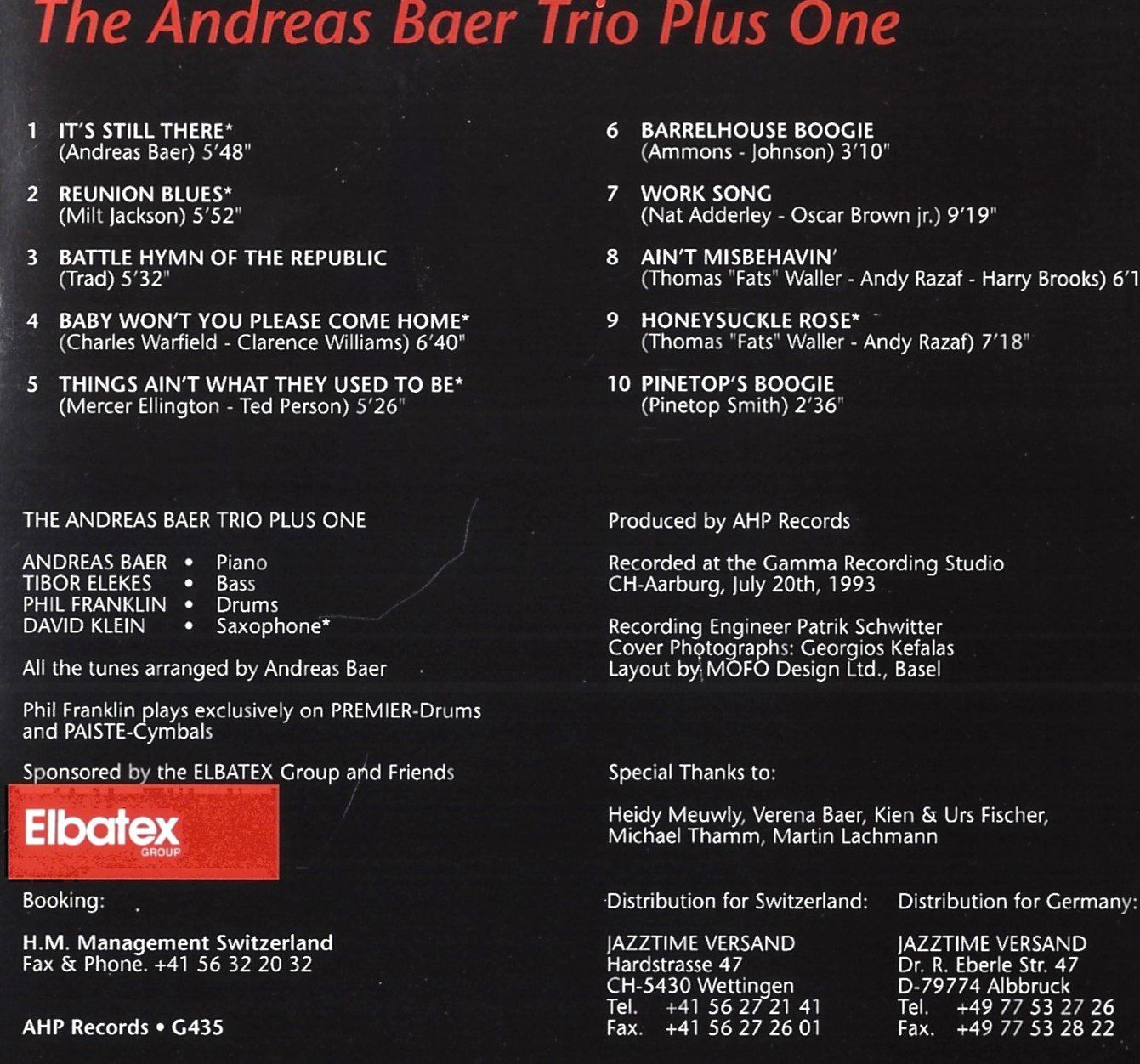 CD: Andreas Baer Trio PLUS ONE David Klein  Boogie Jazz Blues CD – Usato da Kandergrund venduto da Sososo 5