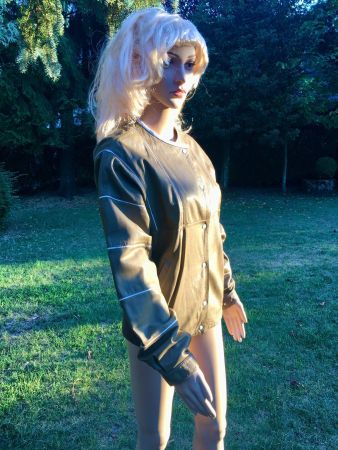 Blouson cuir vintage femme, style rétro années 70, taille M