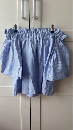 Carmenbluse, Streifen blau Grösse 38 schulterfrei