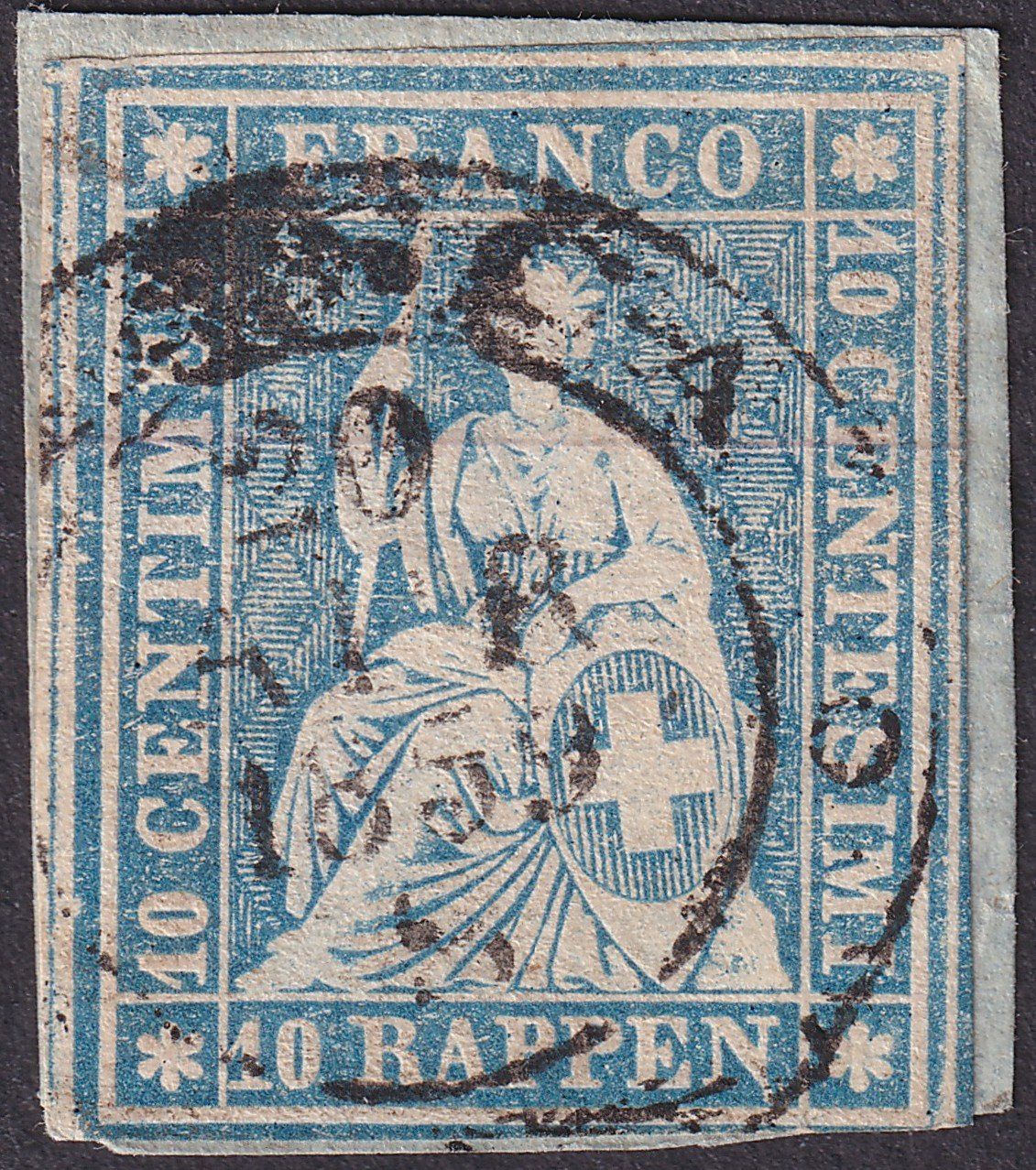 Tutti i francobolli: Strubel: 23C.d mit "Tessiner Stempel" BIASCA 1859 – Usato da Sursee venduto da Luzernerraute