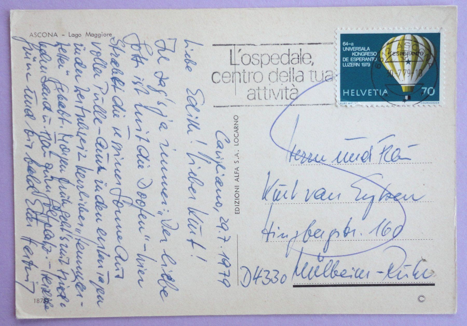 Cartoline postali: Ascona - Lago Maggiore – Usato da Fétigny venduto da Billy2miny 1