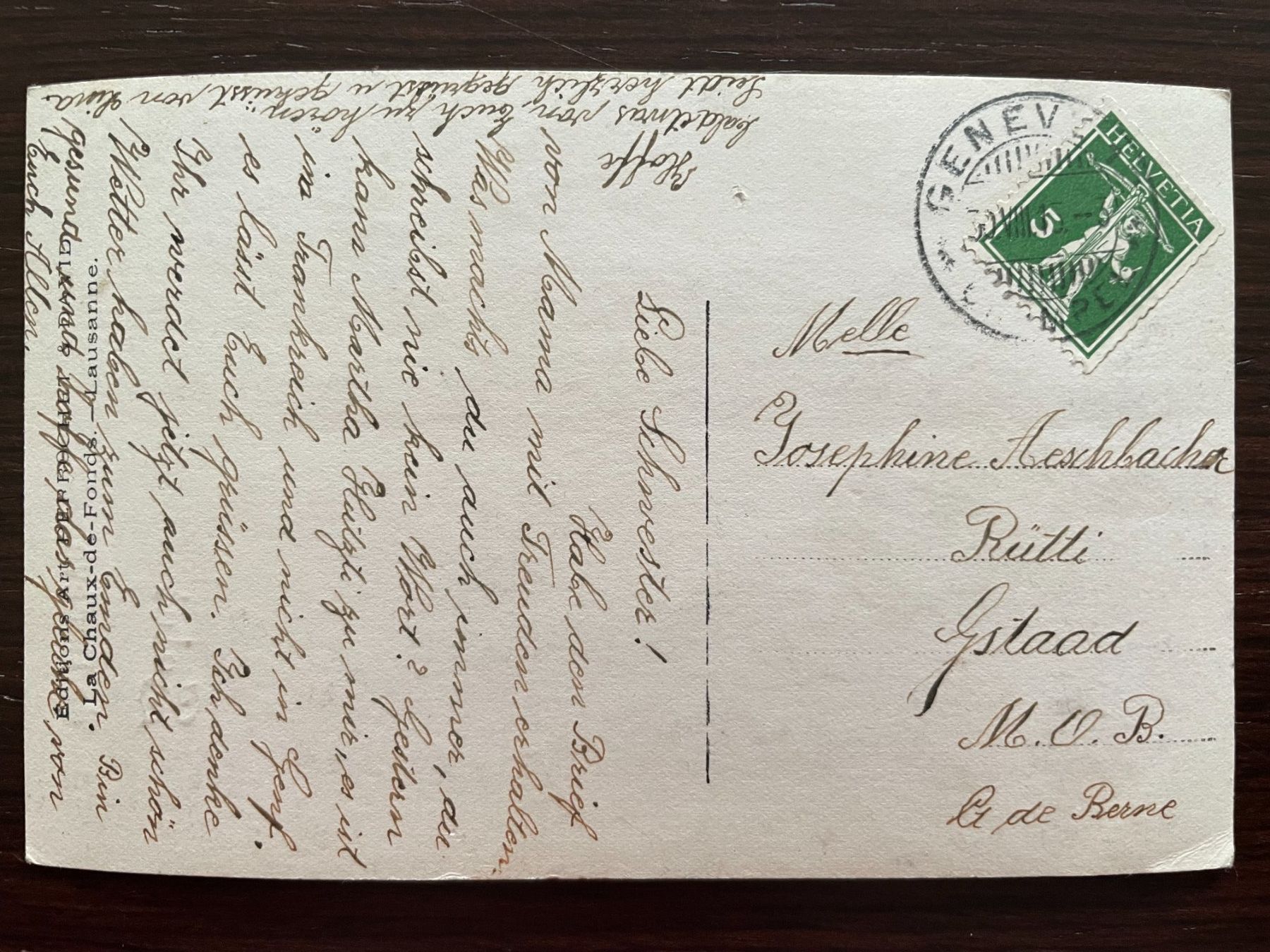 Ansichtskarten: SALUT DE GENÈVE Kitschkarte, 1915 – Gebraucht aus Wald ZH von TLILEF 1