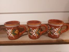 3er Set süsse Keramik Tassen, Handbemalt, Vintage Stil