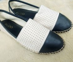 ALDO SCHUHE 38,5 ECHT LEDER CANVAS NIETEN TOP BALLERINAS