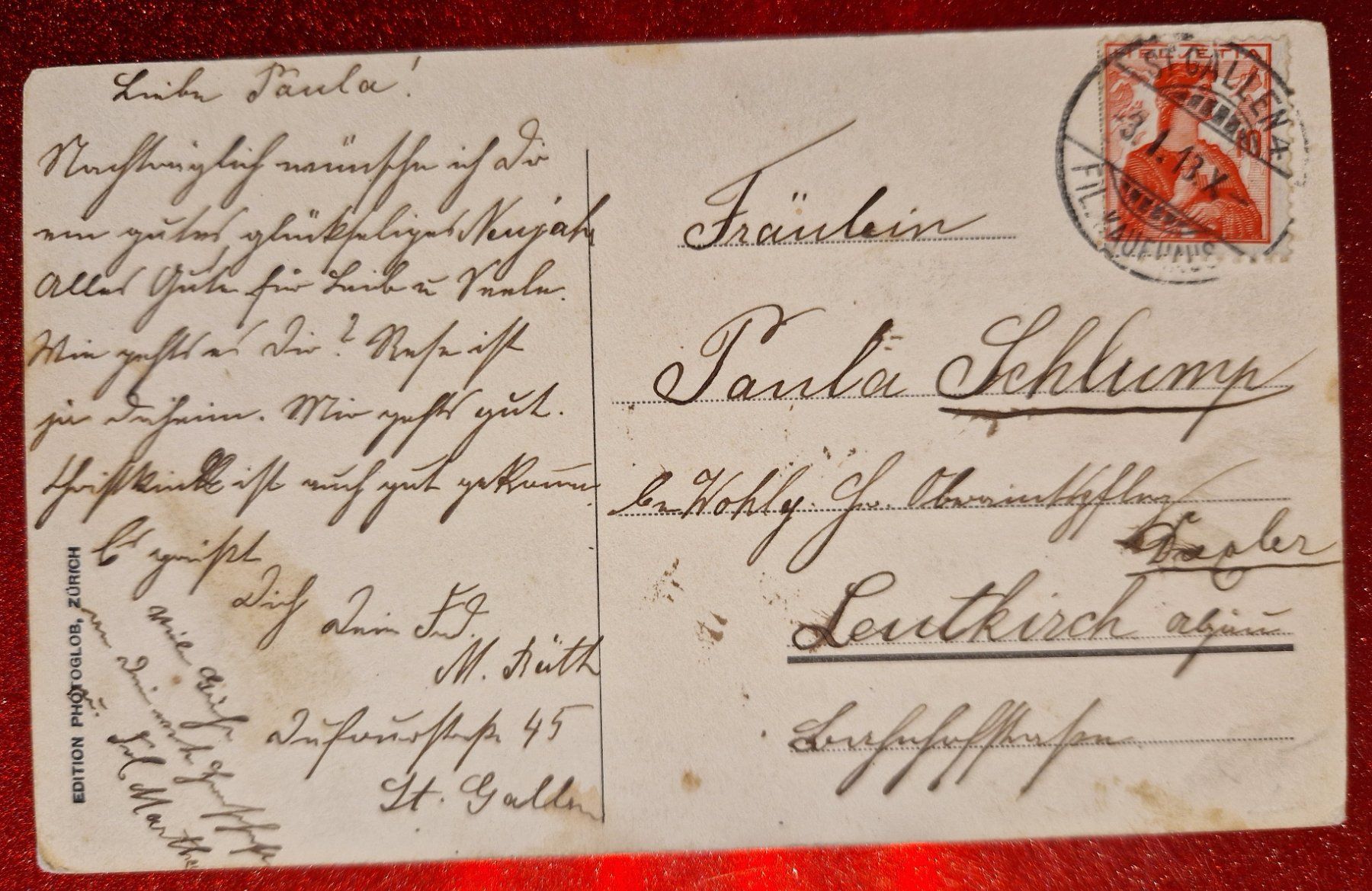 Cartoline postali: St. Gallen Klosterkirche 1913 – Usato da Melchnau venduto da Fishel 1