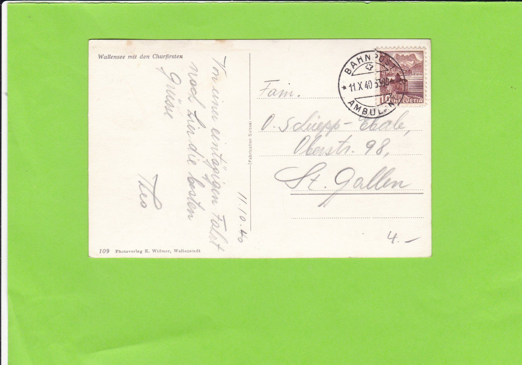 Cartoline postali: Wallensee mit den Churfirsten--Bahnpost Stempel – Usato da St. Peterzell venduto da neckertal 1