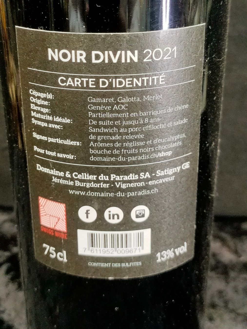 Vino: NOIR DIVIN 2021 – Nuovo (secondo la descrizione) da Genève venduto da Leboucheoreilles 3