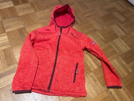 Trollkids Strick-Fleece Jacke Gr. 116 neuwertig rot-orange